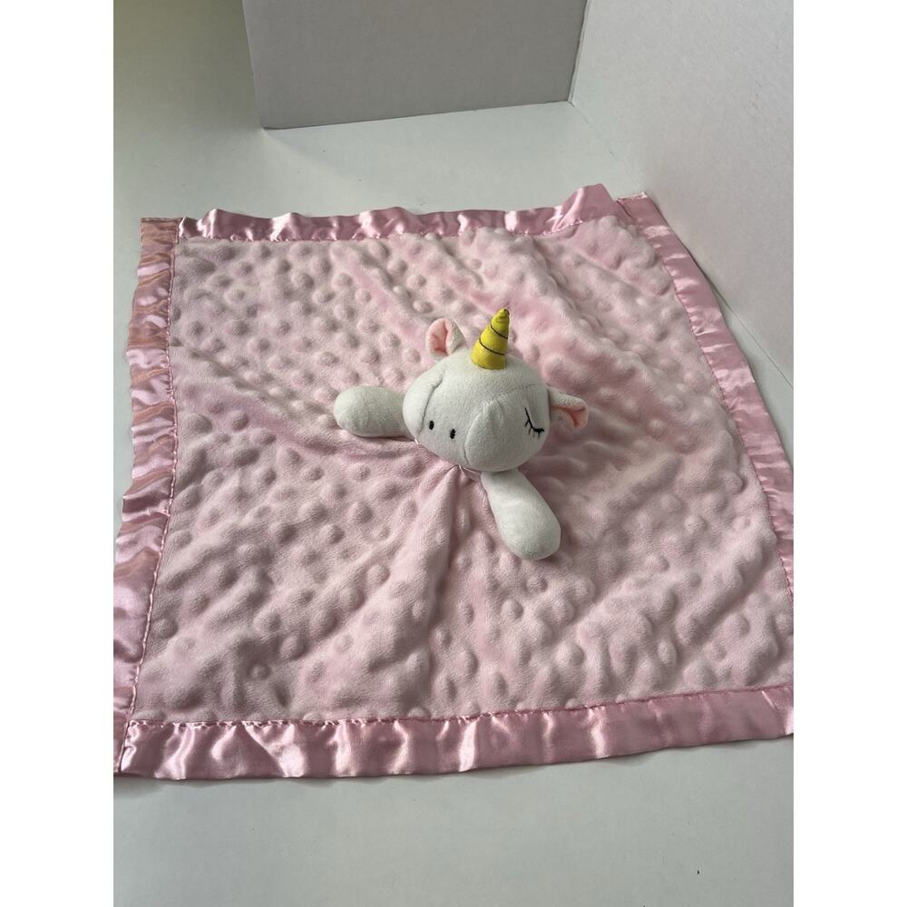 Pro Goleem Unicorn Plush Closed Eyes Lovey Minky Dot Security Blanket Satin Trim